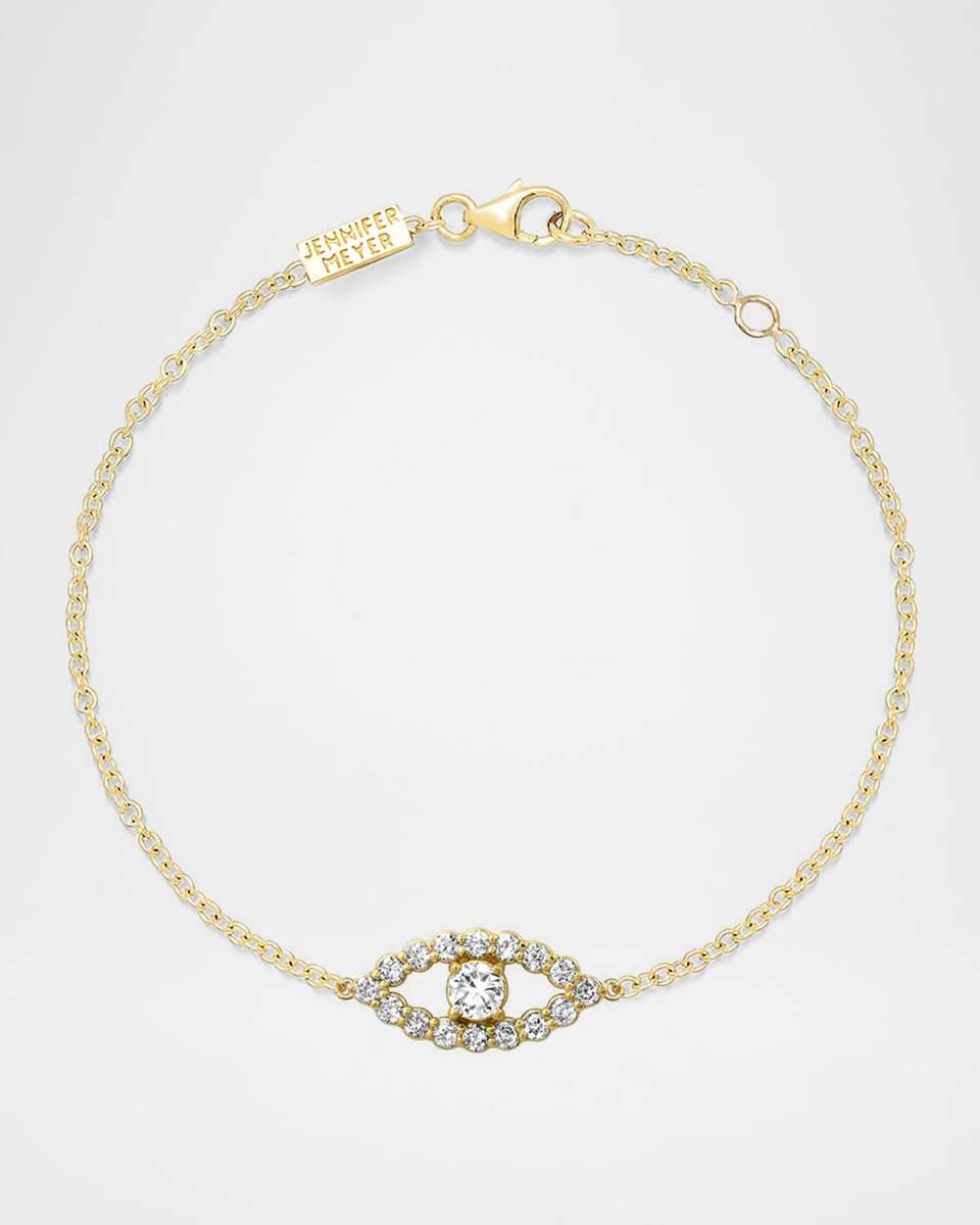 18K Yellow Gold Medium Open Evil Eye Bracelet with Diamonds